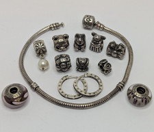 Silber Schmuck Konvolut Pandora 925 Silber Armband + 10 Charms und Ohrringe