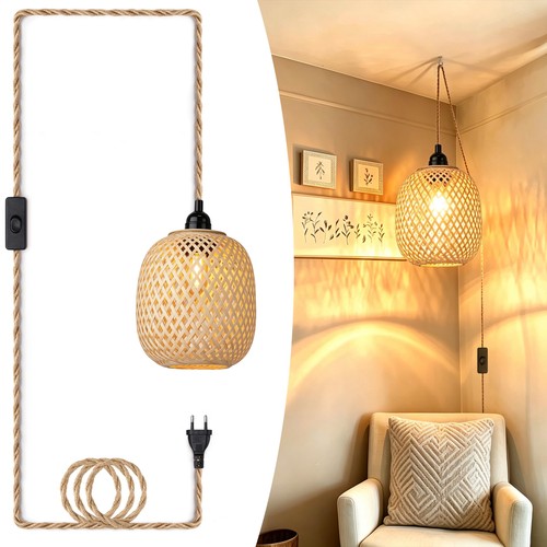 Rattan hängelampe boho - rattan,