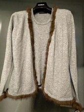 pierre claire Damen 100 % Kaschmir Jäckchen 2 tlg-Look grau Nerz 40 L NP 549 € !