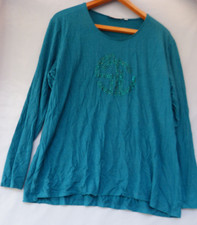 25086. Langarmshirt Oberteil petrol  Kimmy  mit Glitzersteinen Gr.  XXXL
