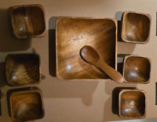 7 Schalen aus Holz Holzschalen Teak massiv Vintage für Snacks