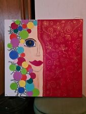 Acrylbild selbst gemalt 80 x 80, die Frau hinter dem Vorhang 