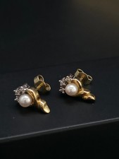 Ohrringe Gelbgold 333 Gold 8 Karat Ohrstecker zeitlos Perle Diamant Brillant