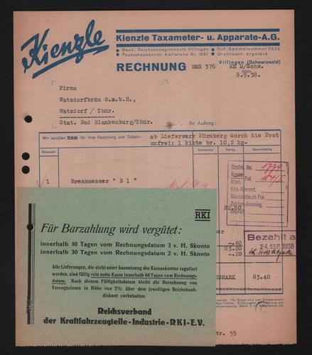 Villingen rechnung 1938 - villingen,,