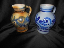 Westerwald Salzglasur 2 x Bembel Krug Kanne blau grau, braun H 18 cm 3/4 Liter