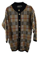 ISLAND CRAFT Beige Strick Coatigan Größe S Damen Knopfleiste Kariert Wollmischung