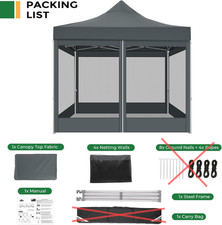 TOOLUCK Gartenpavillon 3x3 m mit Moskitonetz, einfache Montage, grau