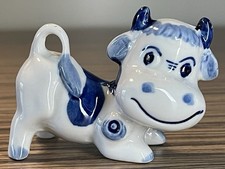 Tischdekoration kleine Kuh/Kälbchen aus Keramik, Blau-Weiß