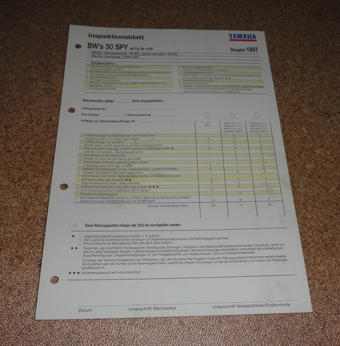 Inspektionsblatt yamaha s - inspektionsblatt,