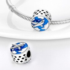 World Travel Airline Pilot Flugzeug Globus Sterling Silber 925 Charm