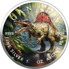 2025 Canada Farb Round Dinosaur Spinosaurus  1 OZ SILBER 9999 - COLOR EDITION