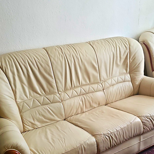 Beige leder couchgarnitur - beige,