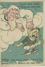 ██ Alte Postkarte ║ Kaiser Wilhelm II. von Gott ermahnt ║ Weltkriegs-Karikatur