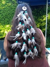 Boho Hippie Feder Haarschmuck - Indianerschmuck - 4 Stränge, Länge 50cm