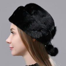 Echt Nerz Mütze Schwarz/Grau