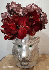 Garten Terrasse Raubkatze Figur Afrika Dschungel Kopf Silber  28 x 32 x 36cm