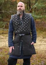 Ärmelloser Gambeson mit handgefertigen Details, schwarz; Mittelalter Wams