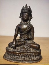 alter Messing Statue indische Gottheit im Lotussitz 16cm Meditation Buddha