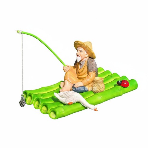 Fischerfigur auf bambusfloß - fischerfigur,