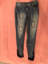 Gebraucht: HKM Reithose Denim Jeans Reithose Patches Silikon-Vollbesatz 84 blau