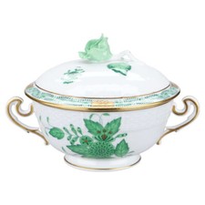 Suppentasse mit Deckel Modell 744 Herend Ungarn Apponyi grün