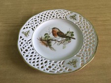 Wandteller mit Vogel von Arabella Bavaria Durchbruch Porzellan Goldrand
