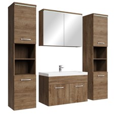 Badplaats Badmöbel Komplettset Paso XL LED 80 x 40 cm Braun Eiche - Badezimmermö