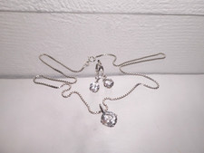 90er J. Set 925 Silber Solitär Anhänger Bergkristall + Ohrringe + venez. Kette