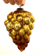 GROSSE 16cm Antik Deutsch Gold Bernstein Quecksilber Glas Kugel Traube Christbaumkugel