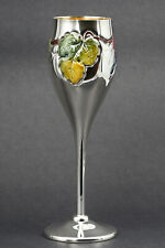 Sektkelch Sektflöte innen vergoldet, Emaille-Motive, 925er Silber, neu ungenutzt