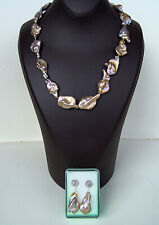 NEU große Barock Perlenkette SW Keshi AAA Naturfarben mit Goldton auf Perlseide