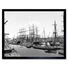 Segelschiffe am Asiakai Hamburg Deutschland 1895 alter Bw 12x16 Zoll gerahmter Kunstdruck