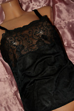 Satin Glanz Nylon Negligee - Hemdchen * Top schwarz Spitzenpasse seidenweich 42