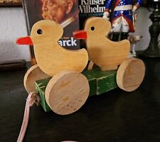 Altes Rädertier Ente - nachziehbar  / Holzspielzeug Nachziehente / retro antik