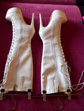 Weisse Knie-Stiefel, Knee, High Heel, Grösse 39 mit Plateau und Schnürung