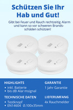 4x Rauchwarnmelder  Feuermelder Brandmelder Rauchmelder 85dB weiß