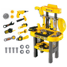 KRUMAD Kinder Werkbank 22tlg Set Spielzeug mit Bohrmaschine Helm ab 3 Jahren