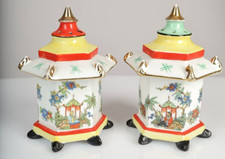 2 x Alte Rauchverzehrer  Teehaus Porzellan 19cm x 15cm  ohne Licht Vintage