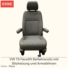VW T5 T6 T6.1 Transporter Beifahrersitz mit Sitzheizung Armlehnen Sitz Place