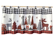 Scheibengardine Weihnachten Deko Gardine Wichtel Karo Fensterdeko 45x120 Typ651