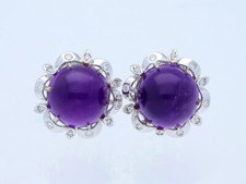 Marken Ohrclips Ohrringe Amethyste Brillanten 750 Gold Deutschland um 1970 Deta