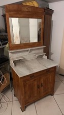 Antike Weichholz-Waschtischkommode mit Spiegel