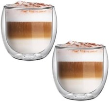 2x Doppelwandige Isoliergläser Thermo Kaffeeglas Becher Hitzebeständig 250ml