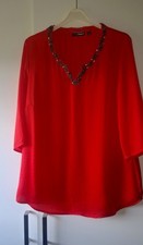 BLUSE♡TUNIKA♡GR.42/44♡rot m.Perlen♡ LUFTIG♡LEICHT♡EDEL