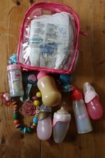 Puppenzubehör_ Rucksack mit Windeln, Schnuller, Fläschchen