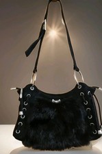 Trendtasche Wildleder mit Echtpelz Damen Schultertasche Schwarz Neu