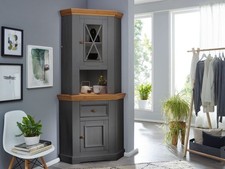 Eckbuffet Eckvitrine Massivholz Kiefer massiv grau/eichefarbig NEU OVP!!!