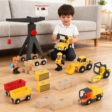 Kinder Kran Spielzeug Holzspielzeug Baustelle ab 3 Jahre Junge Turmkran Bagger