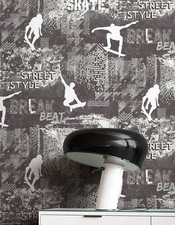 Tapete Vliestapete Anthrazit Skate Sprüche  Kindertapete Jugendtapete Babytapete