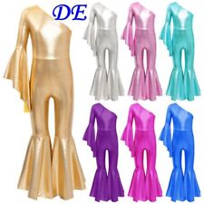 DE Mädchen Eiskunstlauf Body Glitzer Turnanzug Jumpsuit Ein Schulter Tanzbody